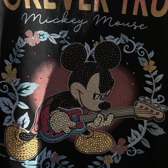 Disney Mickey Mouse Black “Forever True” bling Crewneck Womens 2X NEW - Picture 3 of 4